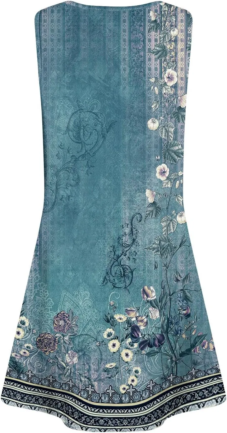 Sundresses for Women 2025 Vacation Summer Tank Dress with Pockets U Neck Sleeveless Frocks with Pockets