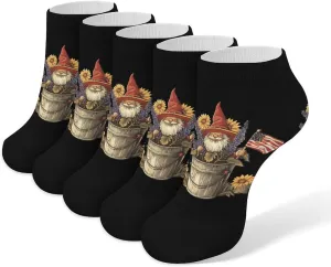 Sunflower Gnome U.S. Flag 5 Pairs Low Cut Ankle Socks for Men Women Athletic Running Socks No Show Breathable