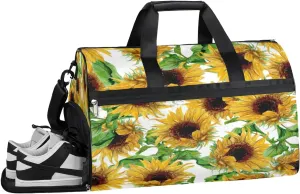 Sunflower Patterns Sports Gym Bag with Wet Pocket & Shoes Compartment Waterproof Workout Duffel Bag for Women and Men Weekender Overnight Duffle Bag Travel Carry-on Tote