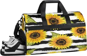Sunflower Stripes Sports Gym Bag with Wet Pocket & Shoes Compartment Waterproof Workout Duffel Bag for Women and Men Weekender Overnight Duffle Bag Travel Carry-on Tote