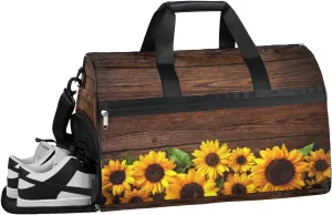Sunflower Vintage Sports Gym Bag with Wet Pocket & Shoes Compartment Waterproof Workout Duffel Bag for Women and Men Weekender Overnight Duffle Bag Travel Carry-on Tote