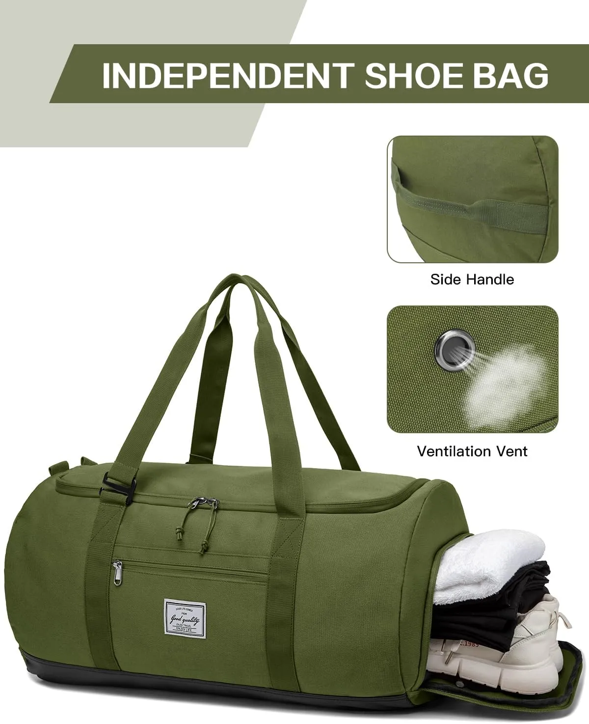 Taihoyin Gym Duffle Bag Men Large 60L Travel Duffel Bag with Shoe Compartment, Green, 24 In, Duffle Bag Backpack