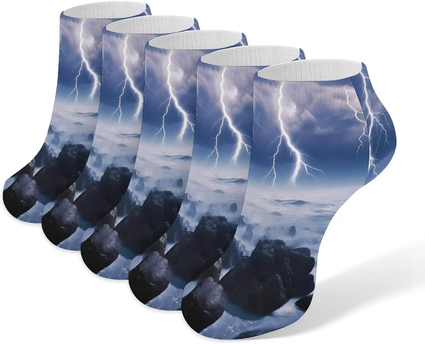 Thunder Storms Over Sea 5 Pairs Low Cut Ankle Socks for Men Women Athletic Running Socks No Show Breathable