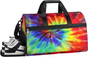 Tie Dye Rainbow Sports Gym Bag with Wet Pocket & Shoes Compartment Waterproof Workout Duffel Bag for Women and Men Weekender Overnight Duffle Bag Travel Carry-on Tote