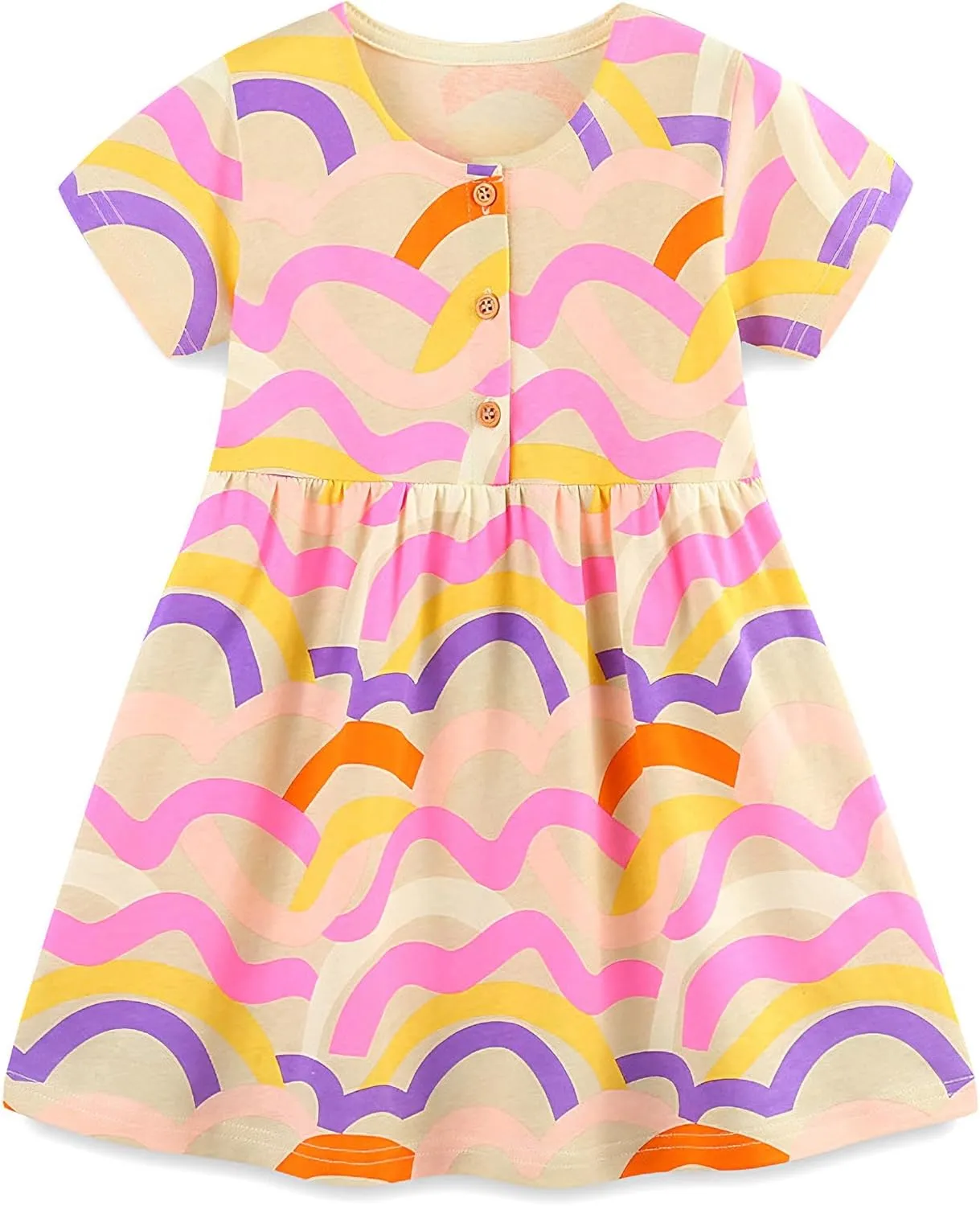 Toddler Girls Colorful Casual Dress Short Sleeve Dress Girls Summer Clothes
