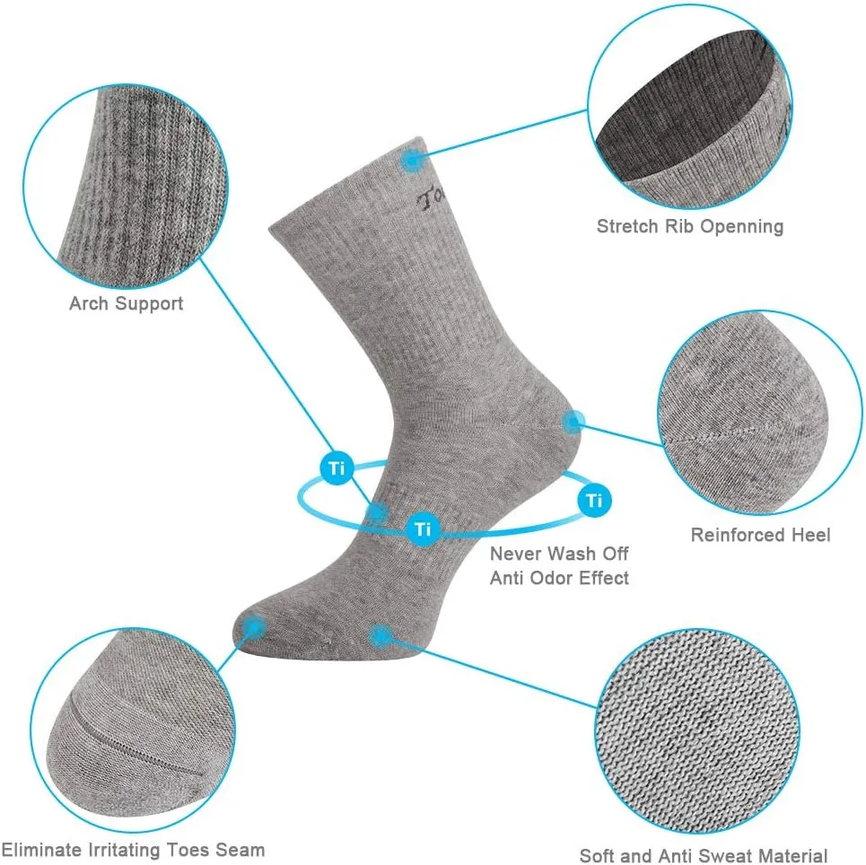Toes&Feet Men's Anti Athletes Foot Odor Resist Anti-Sweat Thin Cotton Crew/Low Cut Sports Socks, Size 6-12