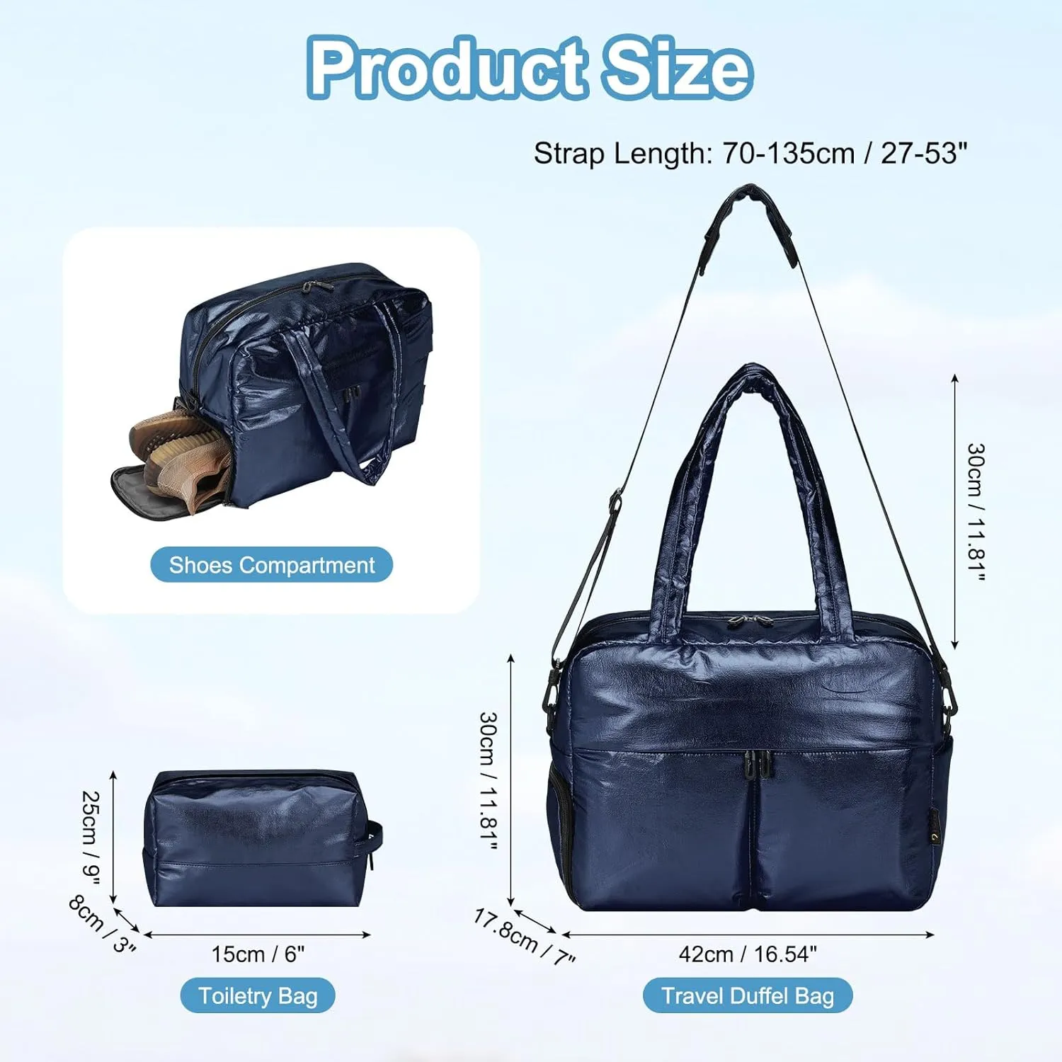 Travel Duffel Bag, 20L Weekend Bag for Women, Gym Bag with Shoes Compartment, Luggage Overnight Carry on Bag with Wet Pocket for Travel Camping, Dark Blue