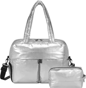 Travel Duffel Bag, 20L Weekend Bag for Women, Gym Bag with Shoes Compartment, Luggage Overnight Carry on Bag with Wet Pocket for Travel Camping, Silver