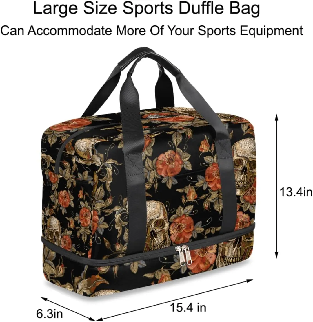 Travel Duffel Bag with Wet Pocket & Shoes Compartment, Sports Tote Gym Bag Carry on Luggage Bag Weekender Overnight Bag Travel Bags for Men Women, 02-Skull