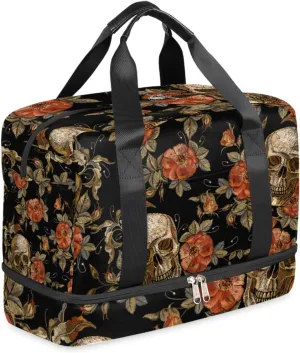 Travel Duffel Bag with Wet Pocket & Shoes Compartment, Sports Tote Gym Bag Carry on Luggage Bag Weekender Overnight Bag Travel Bags for Men Women, 02-Skull