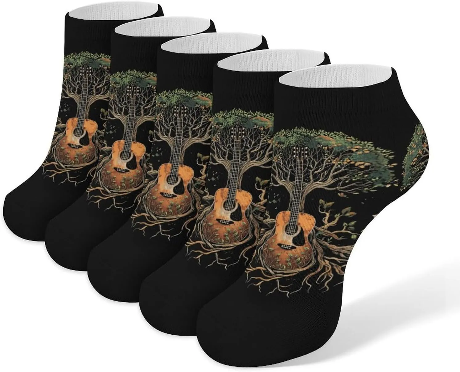 Tree Guitar Life 5 Pairs Low Cut Ankle Socks for Men Women Athletic Running Socks No Show Breathable