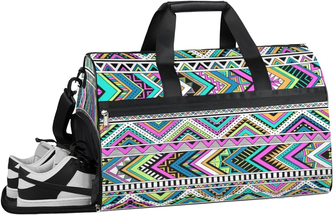 Tribal Aztec Print Sports Gym Bag with Wet Pocket & Shoes Compartment Waterproof Workout Duffel Bag for Women and Men Weekender Overnight Duffle Bag Travel Carry-on Tote