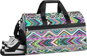 Tribal Aztec Print Sports Gym Bag with Wet Pocket & Shoes Compartment Waterproof Workout Duffel Bag for Women and Men Weekender Overnight Duffle Bag Travel Carry-on Tote