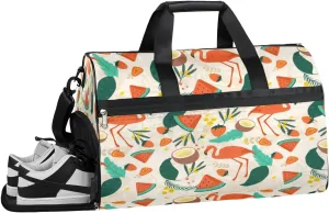 Tropical Flamingo Fruit Sports Gym Bag with Wet Pocket & Shoes Compartment Waterproof Workout Duffel Bag for Women and Men Weekender Overnight Duffle Bag Travel Carry-on Tote