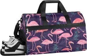 Tropical Flamingos Sports Gym Bag with Wet Pocket & Shoes Compartment Waterproof Workout Duffel Bag for Women and Men Weekender Overnight Duffle Bag Travel Carry-on Tote