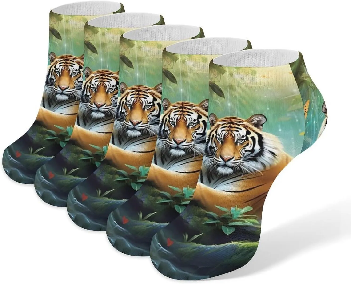 Tropical Rainforest Animal Tiger 5 Pairs Low Cut Ankle Socks for Men Women Athletic Running Socks No Show Breathable