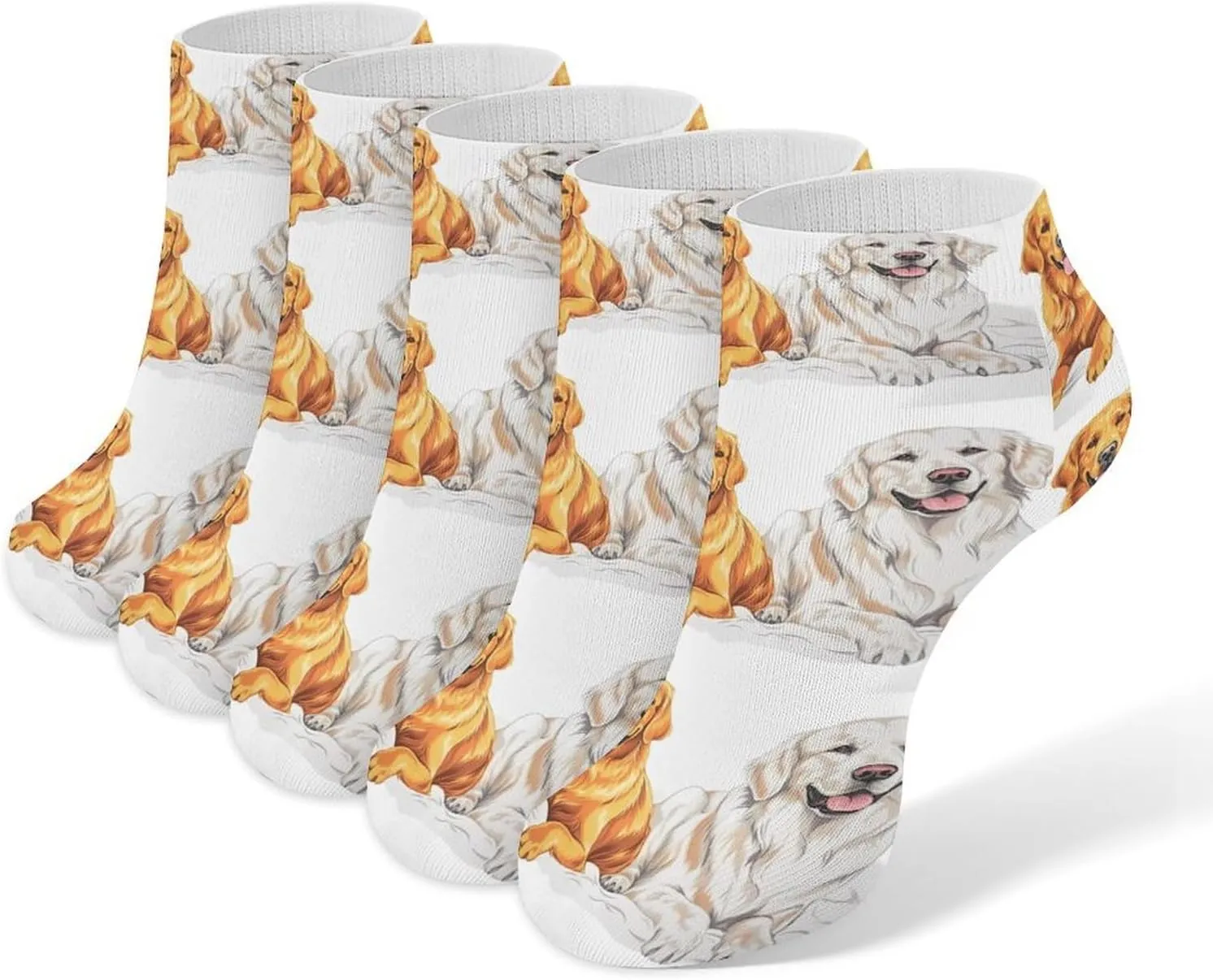 Two Retriever Dogs 5 Pairs Low Cut Ankle Socks for Men Women Athletic Running Socks No Show Breathable