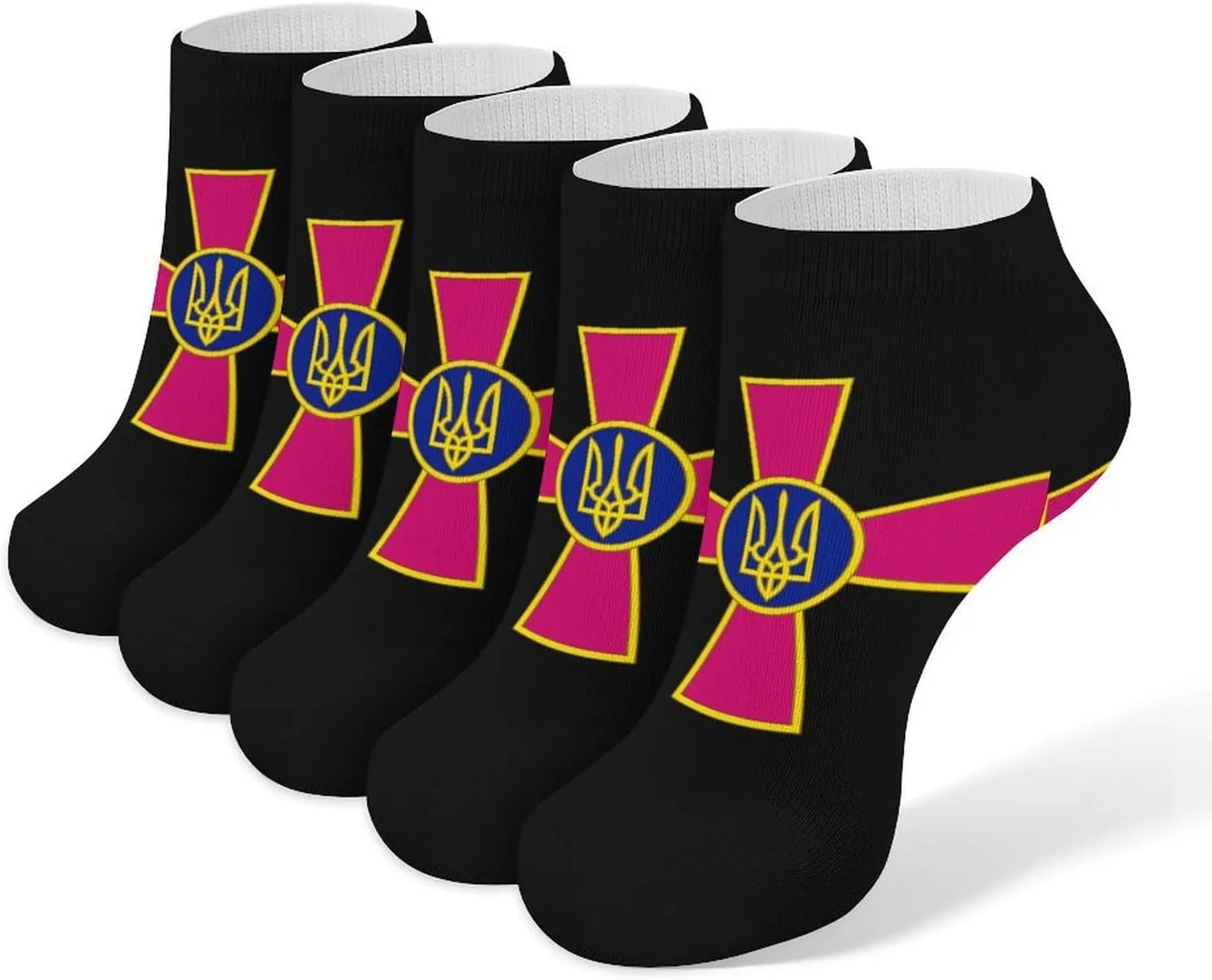 Ukrainian Coat of Arms 5 Pairs Low Cut Ankle Socks for Men Women Athletic Running Socks No Show Breathable
