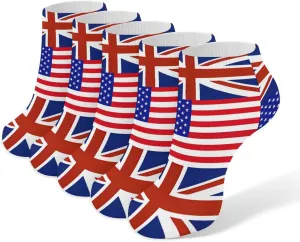U.S. & UK Flag 5 Pairs Low Cut Ankle Socks for Men Women Athletic Running Socks No Show Breathable