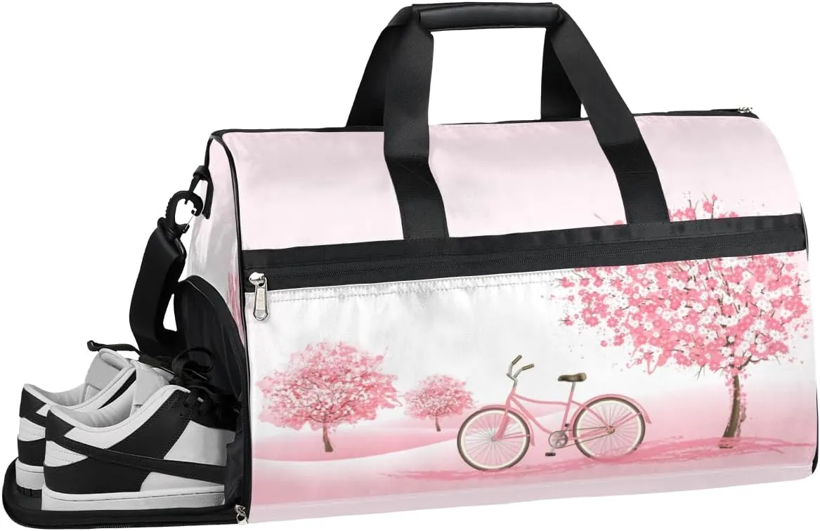 Valentine's Day Bicycle Pattern Sports Gym Bag with Wet Pocket & Shoes Compartment Waterproof Workout Duffel Bag for Women and Men Weekender Overnight Duffle Bag Travel Carry-on Tote