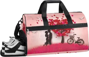 Valentine's Day Love Tree Sports Gym Bag with Wet Pocket & Shoes Compartment Waterproof Workout Duffel Bag for Women and Men Weekender Overnight Duffle Bag Travel Carry-on Tote