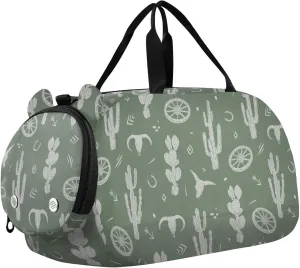 VIGTRO Western Cacti Wheels Kids Overnight Travel Duffel Bag Sport Gym Bag for Boys Girls with Shoe Compartment, Carry On Weekender Luggage Bag for Dance Swim Yoga