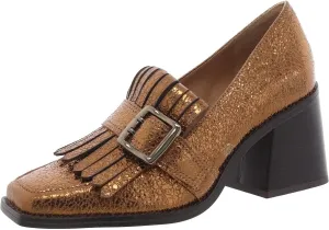 Vince Camuto Womens Sedna Leather Square Toe Loafers Gold 6 Medium (B,M)