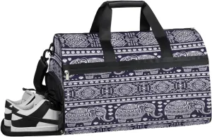 Vintage Elephant Sports Gym Bag with Wet Pocket & Shoes Compartment Waterproof Workout Duffel Bag for Women and Men Weekender Overnight Duffle Bag Travel Carry-on Tote