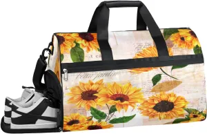 Vintage Sunflowers Sports Gym Bag with Wet Pocket & Shoes Compartment Waterproof Workout Duffel Bag for Women and Men Weekender Overnight Duffle Bag Travel Carry-on Tote