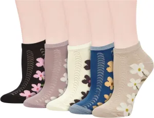 Violet Mist Cute Ankle Socks Kawaii Embroidered Floral Short Casual Cotton Socks Vintage Patterned 5 Pairs for Girls Women