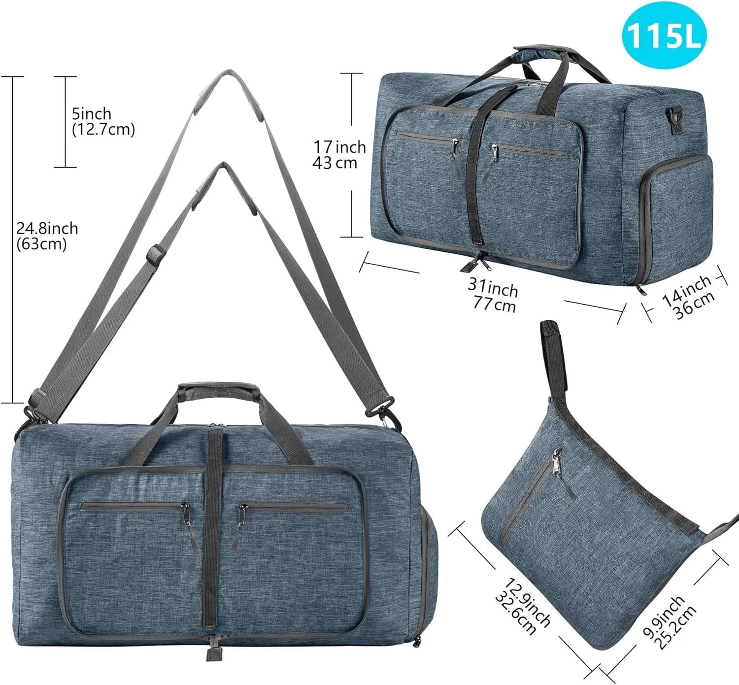 Vomgomfom Travel Duffle Bag for Men, 65L 85L 115L Foldable Travel Duffel Bag with Shoes Compartment Overnight Bag for Men Women, C Blue, 115L, Luggage Bag