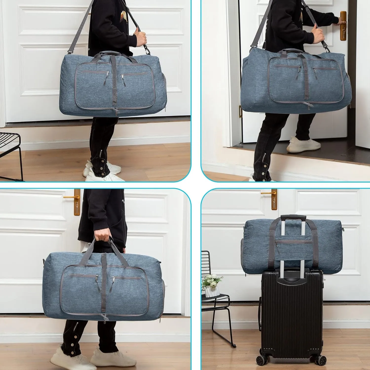 Vomgomfom Travel Duffle Bag for Men, 65L 85L 115L Foldable Travel Duffel Bag with Shoes Compartment Overnight Bag for Men Women, C Blue, 115L, Luggage Bag