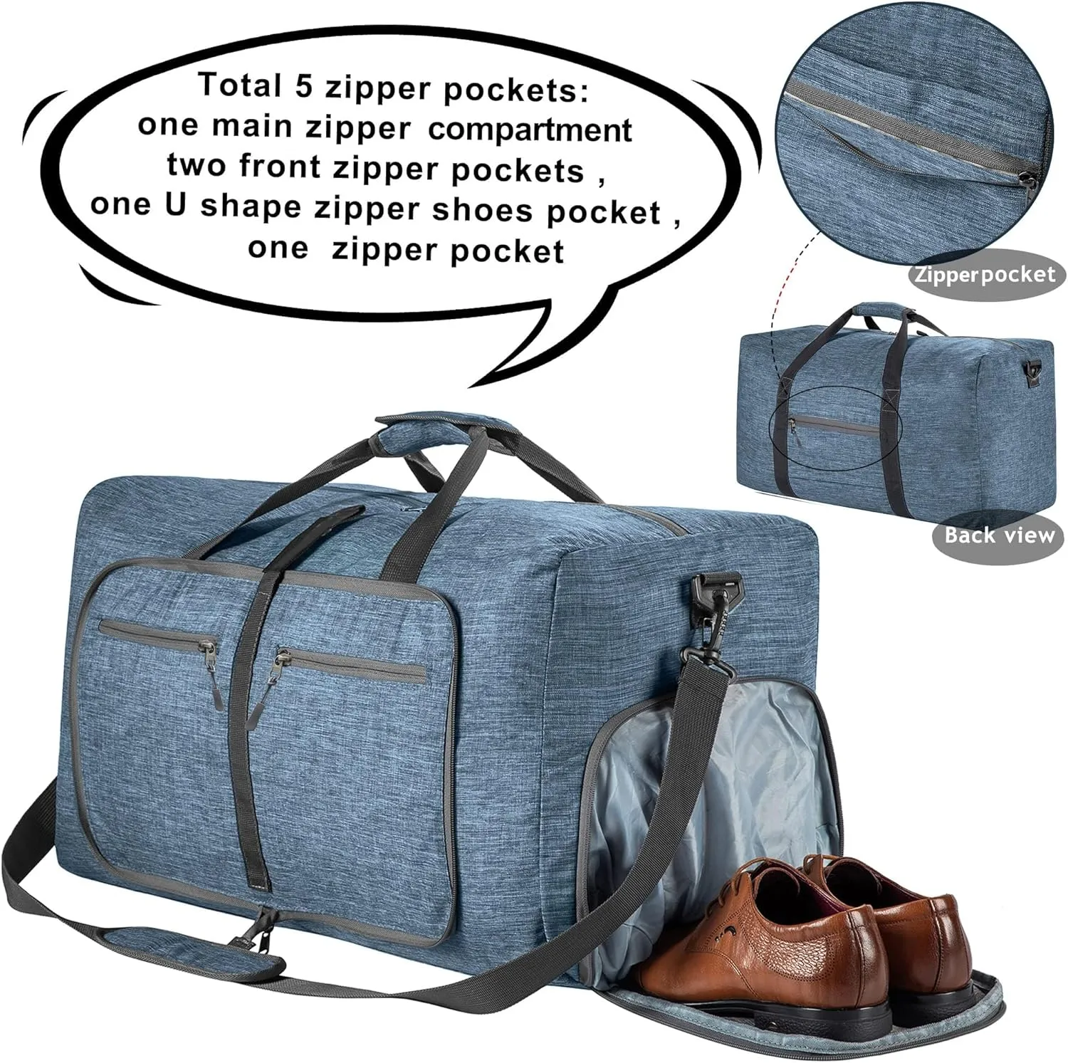 Vomgomfom Travel Duffle Bag for Men, 65L 85L 115L Foldable Travel Duffel Bag with Shoes Compartment Overnight Bag for Men Women, C Blue, 115L, Luggage Bag