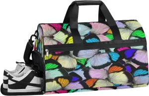 Watercolor Art Butterfly Sports Gym Bag with Wet Pocket & Shoes Compartment Waterproof Workout Duffel Bag for Women and Men Weekender Overnight Duffle Bag Travel Carry-on Tote