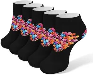 Watercolor Colorful Heart 5 Pairs Low Cut Ankle Socks for Men Women Athletic Running Socks No Show Breathable