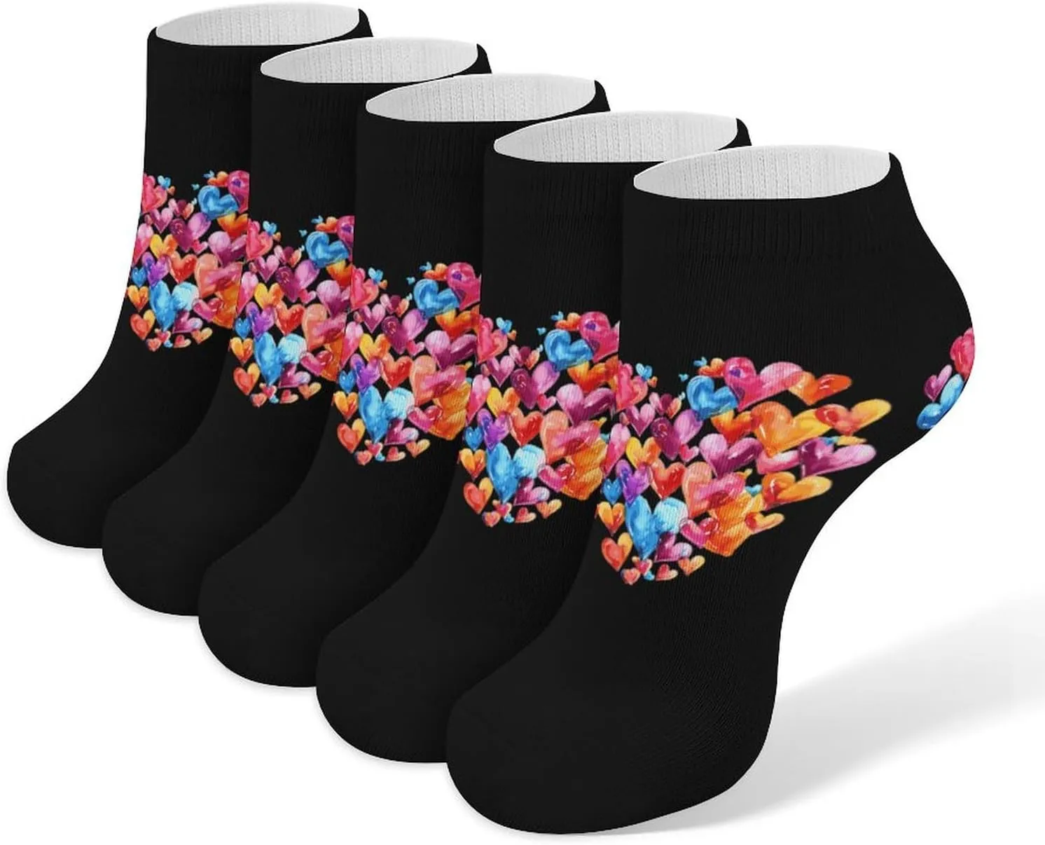 Watercolor Colorful Heart 5 Pairs Low Cut Ankle Socks for Men Women Athletic Running Socks No Show Breathable