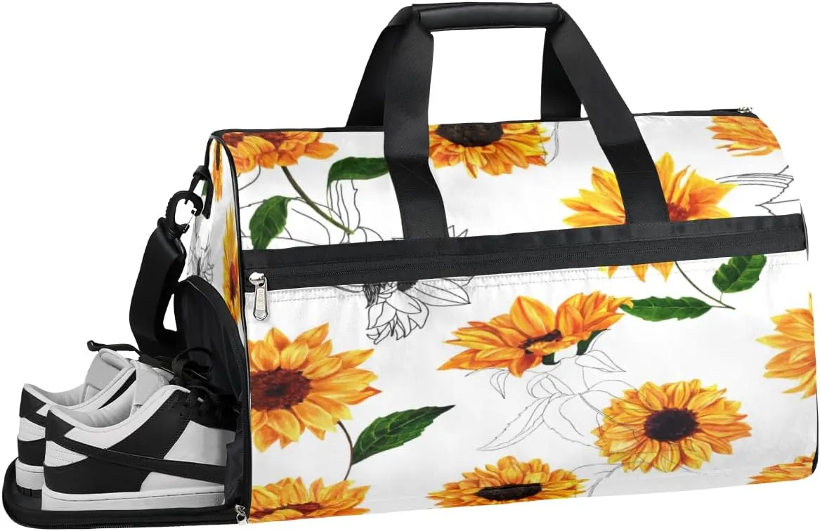 Watercolor Sunflowers Sports Gym Bag with Wet Pocket & Shoes Compartment Waterproof Workout Duffel Bag for Women and Men Weekender Overnight Duffle Bag Travel Carry-on Tote