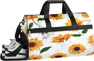 Watercolor Sunflowers Sports Gym Bag with Wet Pocket & Shoes Compartment Waterproof Workout Duffel Bag for Women and Men Weekender Overnight Duffle Bag Travel Carry-on Tote