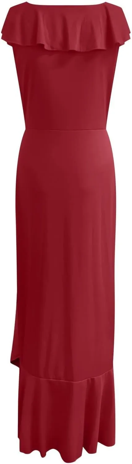 Wedding Guest Dresses for Women 2025 Elegant V Neck Ruffle Cocktail Dress Trendy Irregular Hem Maxi Formal Dress