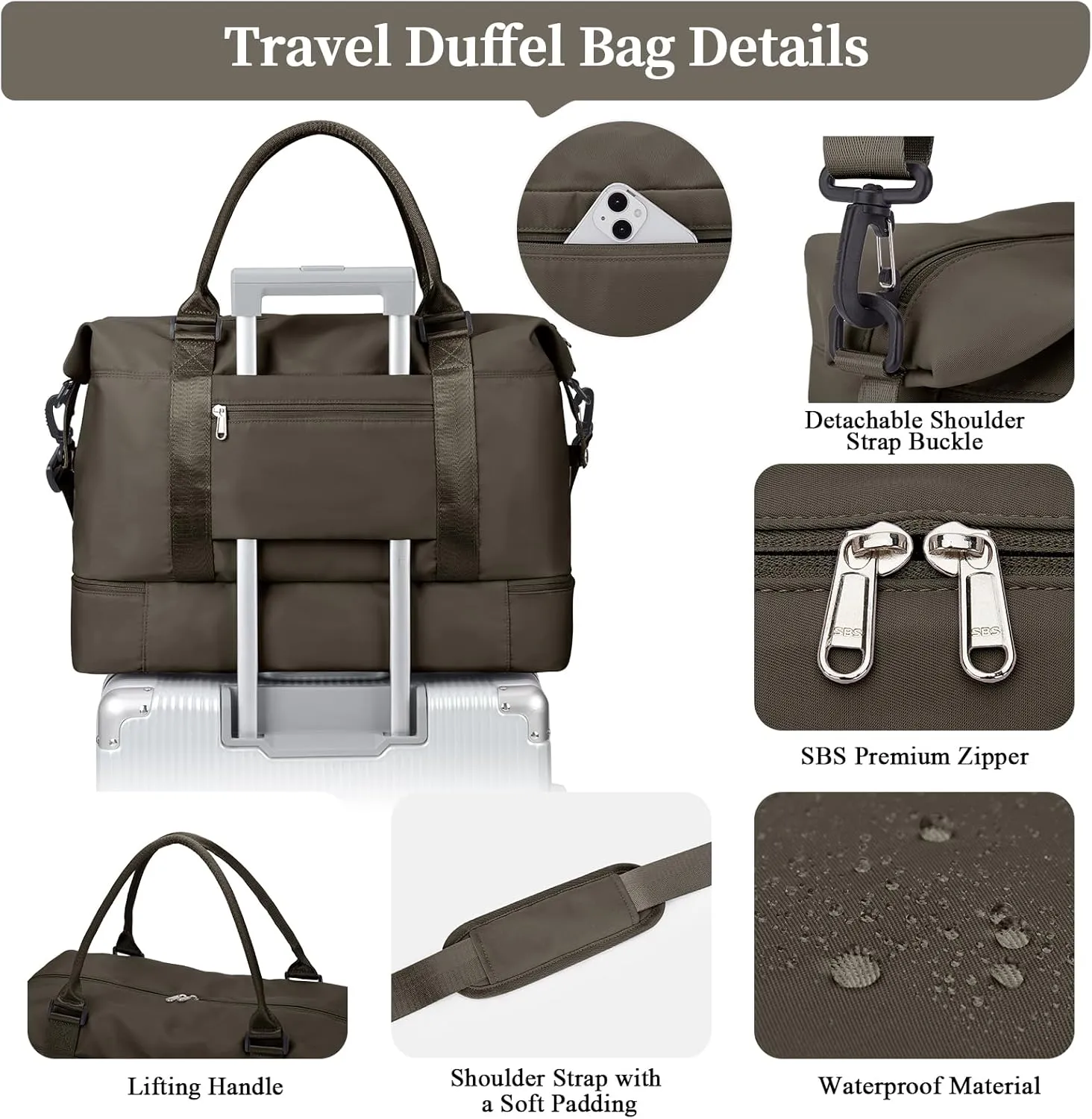 Weekender Bags for Women,Personal Item Travel Bag with Shoes Compartment,Overnight Travel Duffel Bag with Toiletry Bag, Coffee Brown, Large, Set(travel Bag toiletry Bag)