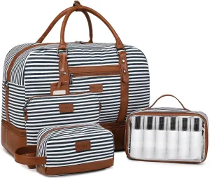 Wogarl Weekender Bags for Women Large Canvas Overnight Bag Travel Duffel Bags Carry on Shoulder Weekend Bag with Shoe Compartment for Travel Night Flight Daily Use, Blue White Stripe