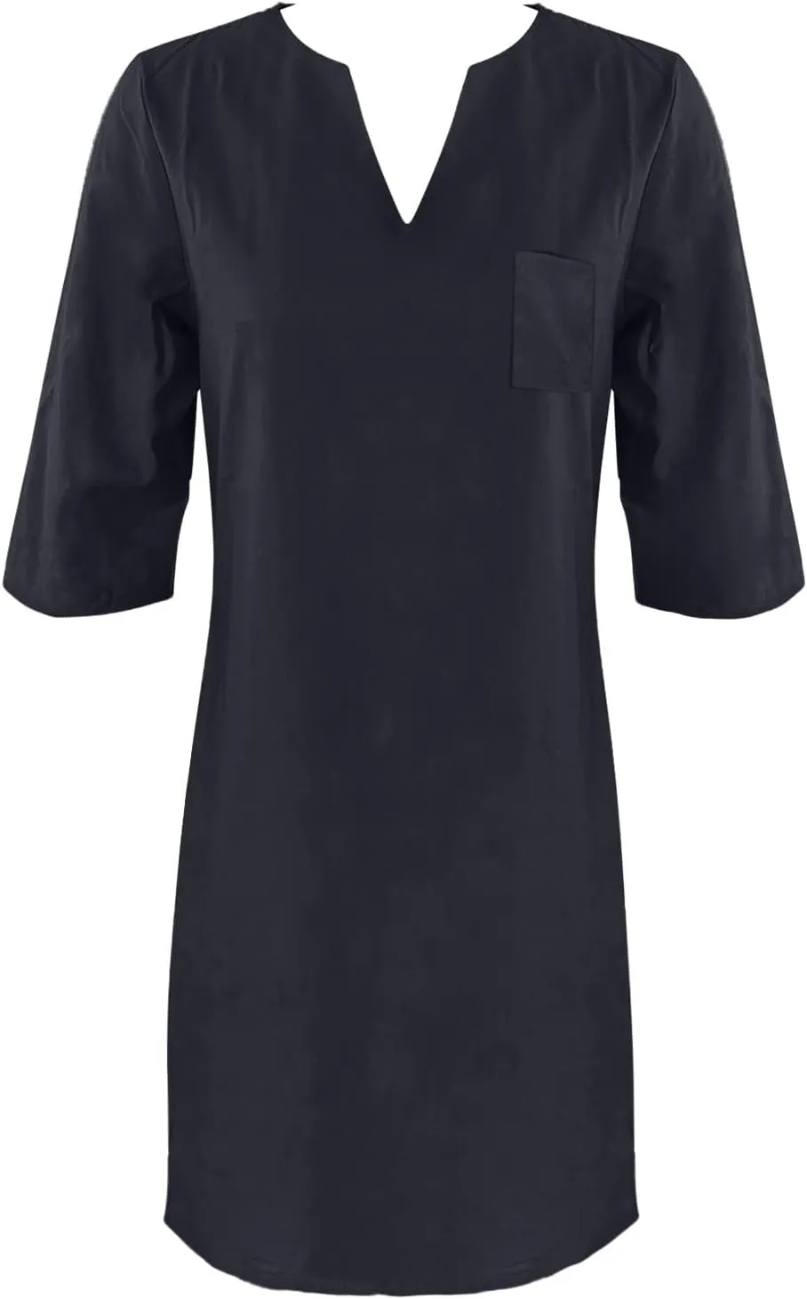 Womens Casual Cotton Linen Midi Shirt Dress Summer Beach Half Sleeve V Neck Shift Dress Knee Length Sundresses 1