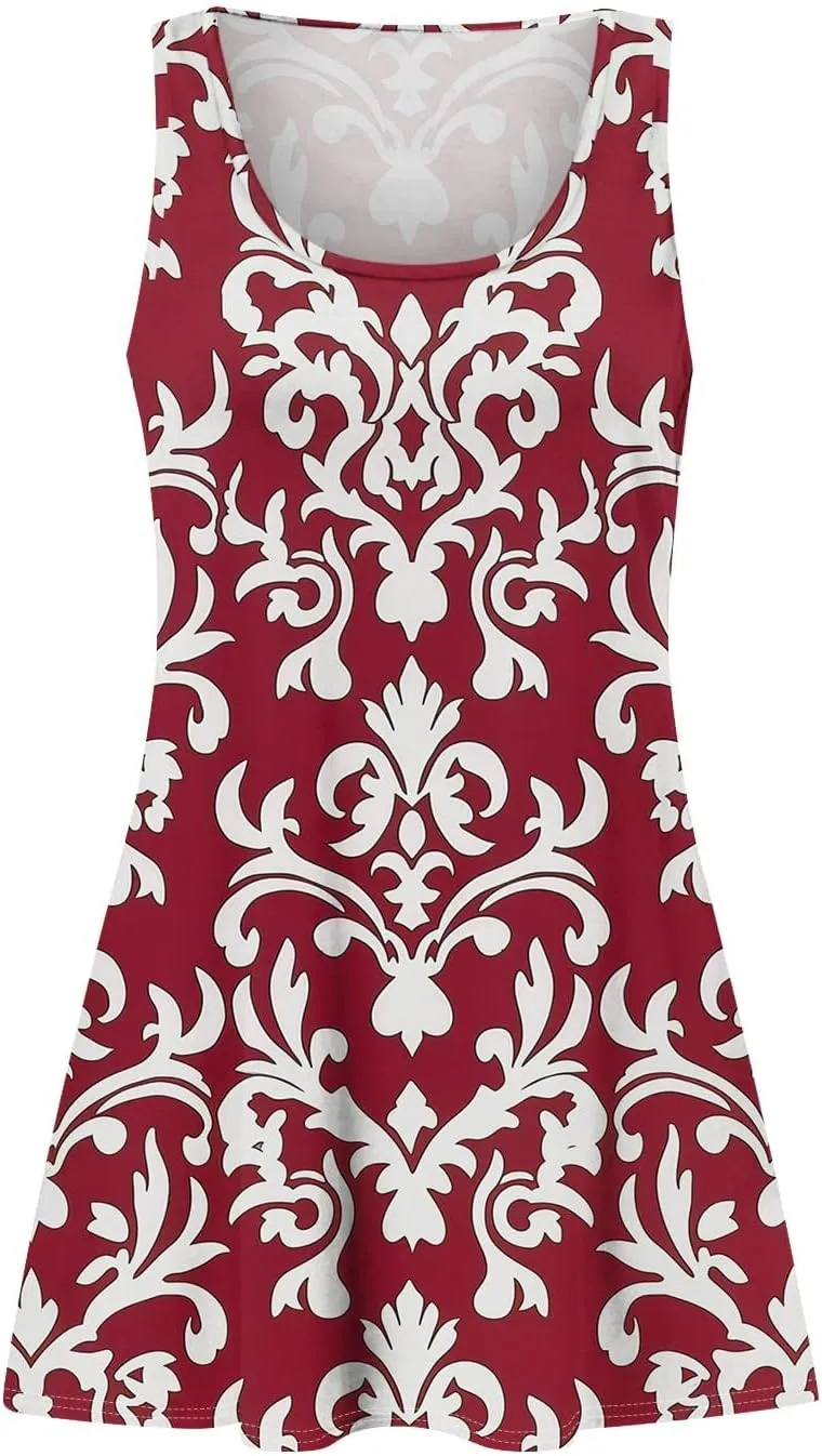 Womens Casual Summer Dresses 2025 Boho Sleeveless Sundresses with Pockets Pleated Beach Floral T Shirt Dresses
