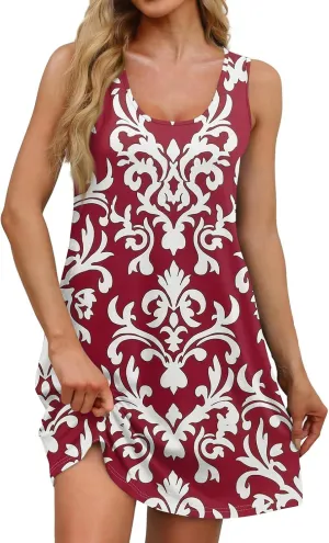 Womens Casual Summer Dresses 2025 Boho Sleeveless Sundresses with Pockets Pleated Beach Floral T Shirt Dresses