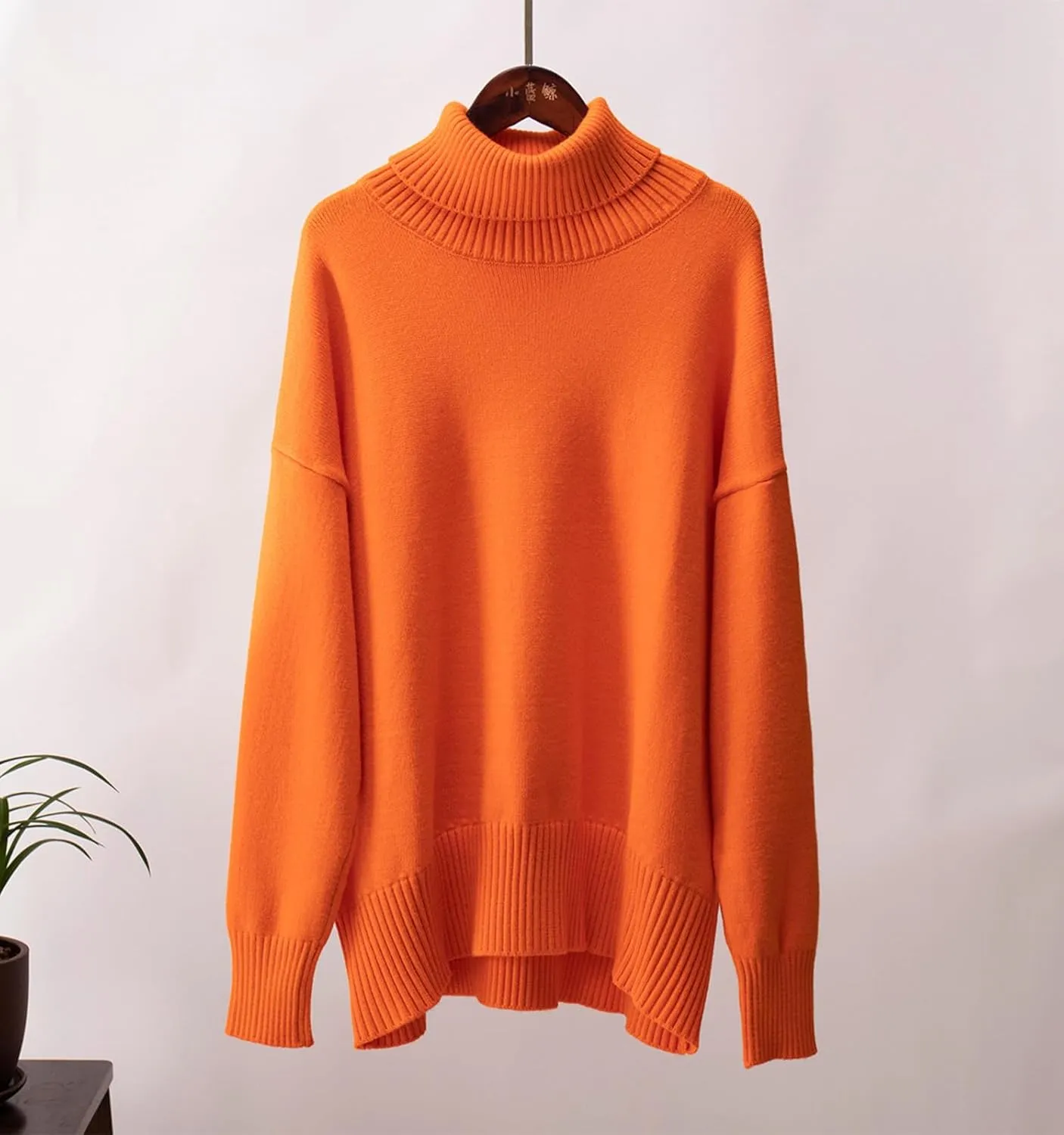 Women's Classic Turtleneck Long Sleeve Drop Shoulder Solid Color Knit Oversized Pullover Sweaters