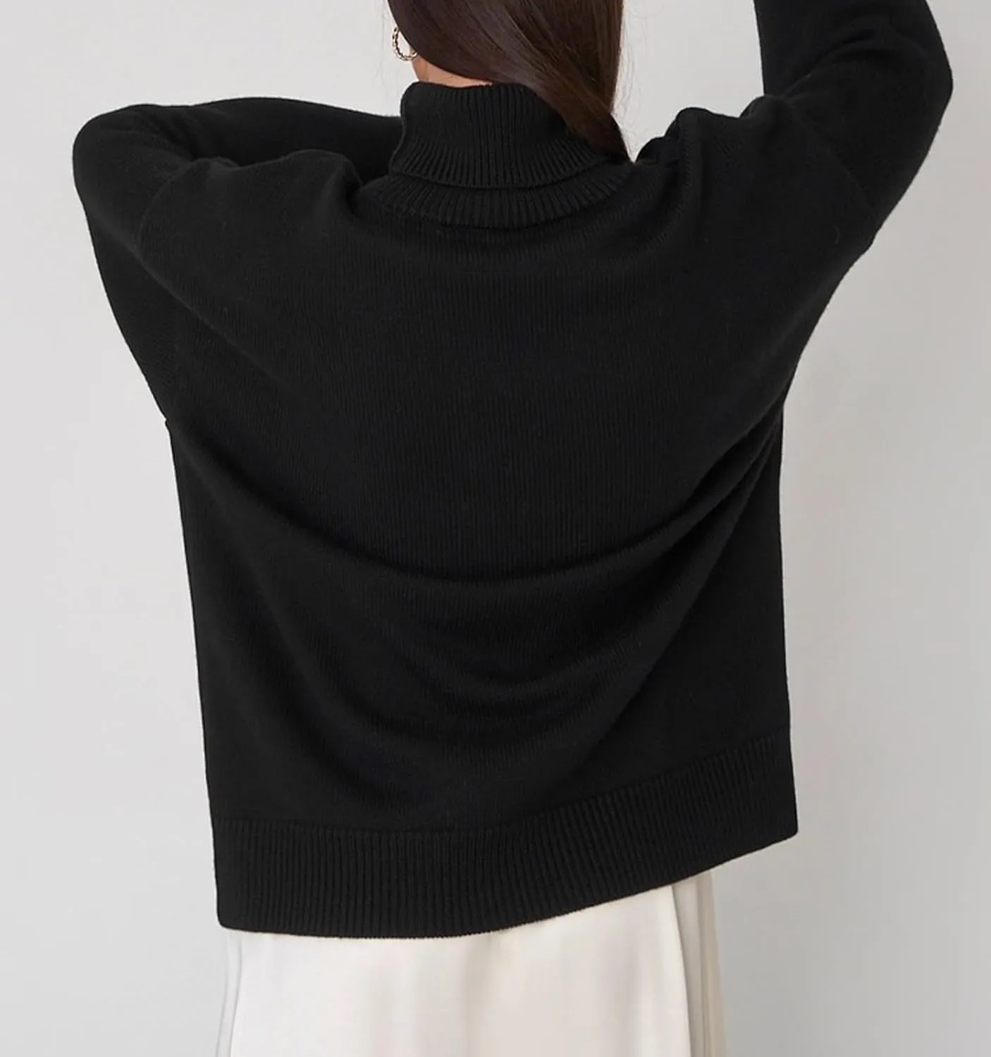 Women's Classic Turtleneck Long Sleeve Drop Shoulder Solid Color Knit Oversized Pullover Sweaters