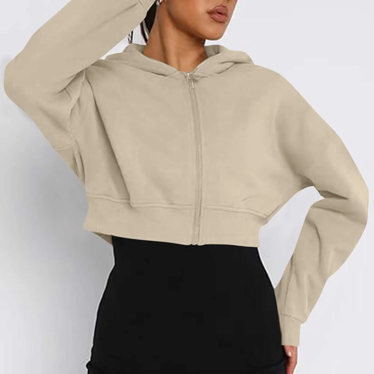 Women's Cute Pullover Half Zipper Cropped Sweatshirts, Winter Long Sleeve V Neck Knit, Fashion Hoodies Tops