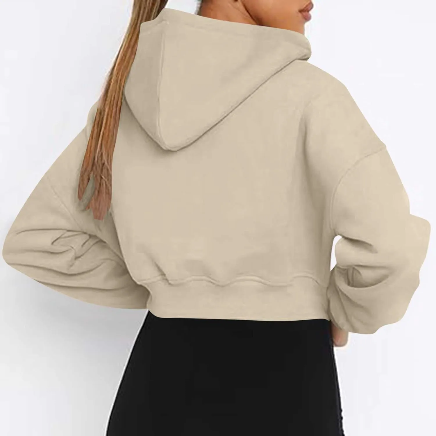 Women's Cute Pullover Half Zipper Cropped Sweatshirts, Winter Long Sleeve V Neck Knit, Fashion Hoodies Tops