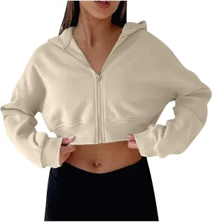 Women's Cute Pullover Half Zipper Cropped Sweatshirts, Winter Long Sleeve V Neck Knit, Fashion Hoodies Tops