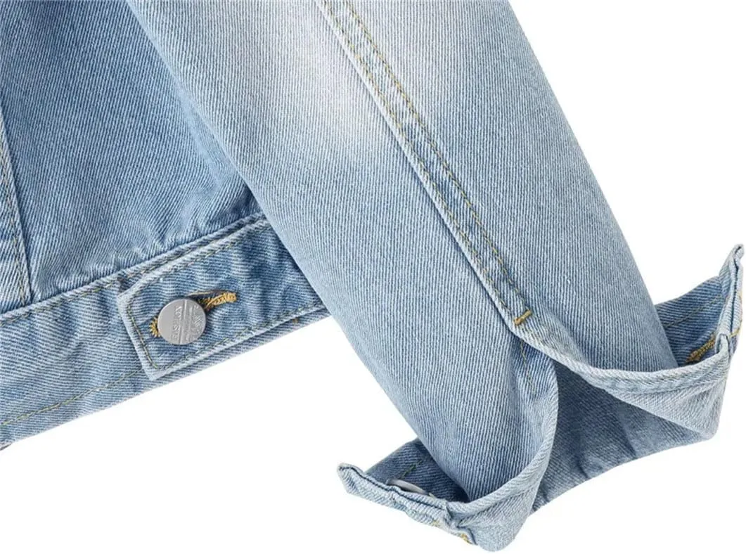 Women's Denim Jacket Slim Fit Short Style Casual Jeans Coat Lapel Outerwear
